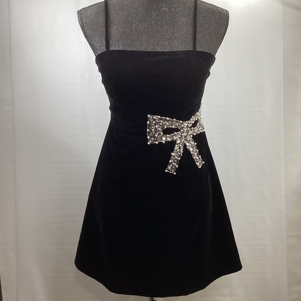Dolce Vita Collection Women’s Red Velvet Mini Dress with Rhinestone Bow Sz 32/S